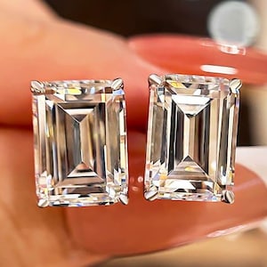 Smaragd geschnittene Diamant-Ohrstecker, Alltagskleidung Minimalist Ohrstecker, Klauen Prong Set Solitär Ohrringe, CVD Diamant Ohrstecker