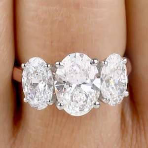 3 CT Oval Cut Moissanite Engagement Ring Oval Cut Three stone Wedding Ring 14K Solid Gold Ring Anniversary Gift Promise ring for women