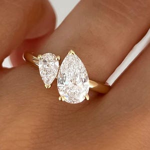 Toi et Moi Moissanite Engagement Ring: Pear Cut Two Stone Solid Gold