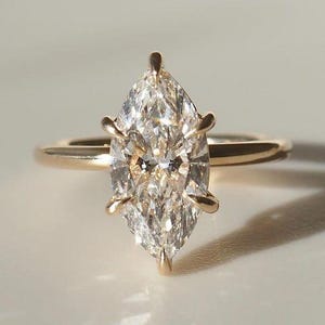 Marquise Cut 3 Carat D Color VVS2 Clarity IGI Certified Lab Grown Diamond Solitaire Engagement Ring 14k Gold - 6 prongs