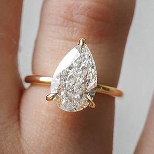 Pear Shaped Diamond Ring, Solitaire Engagement Ring, 0.50 to 3.00 CT Lab Grown Diamond Ring, F/VS Diamond Ring, Tear Drop, Anniversary Gift