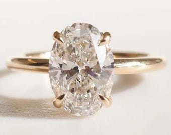4 CT Oval Lab Diamond Engagement Ring: Hidden Halo, Solid Gold