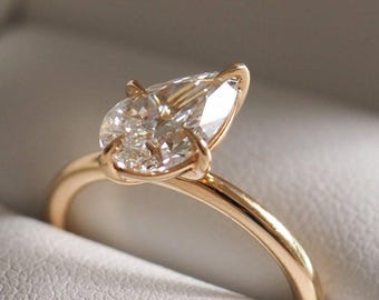 Lab Grown Pear Diamond Engagement Ring: Certified Solitaire, 0.50-3.0 CT