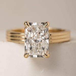 3.0 CT Elongated Radiant Cut Lab Grown Diamond Engagement Ring, 14K Solid Gold Solitaire Ring, CVD Diamond Ring, IGI Certified Diamond Ring