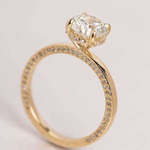 Round Lab Grown Diamond Ring Hidden Halo Engagement Ring Round Diamond Wedding Ring Solitaire Proposal Ring for Her Unique Pave Setting Ring