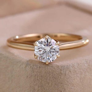 Round Lab Grown Diamond Solitaire Engagement Ring, 0.50 - 3.0 Ct Round Lab Created Diamond Ring for Women, Six Prong Ring, Anniversary Gift