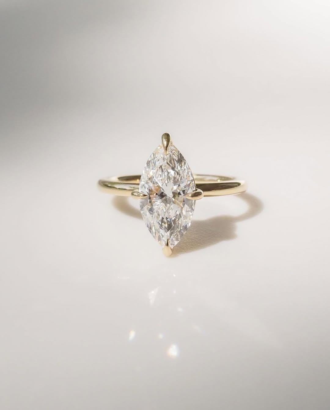 Marquise Lab Grown Diamond Solitaire Ring, Solid Gold - Etsy