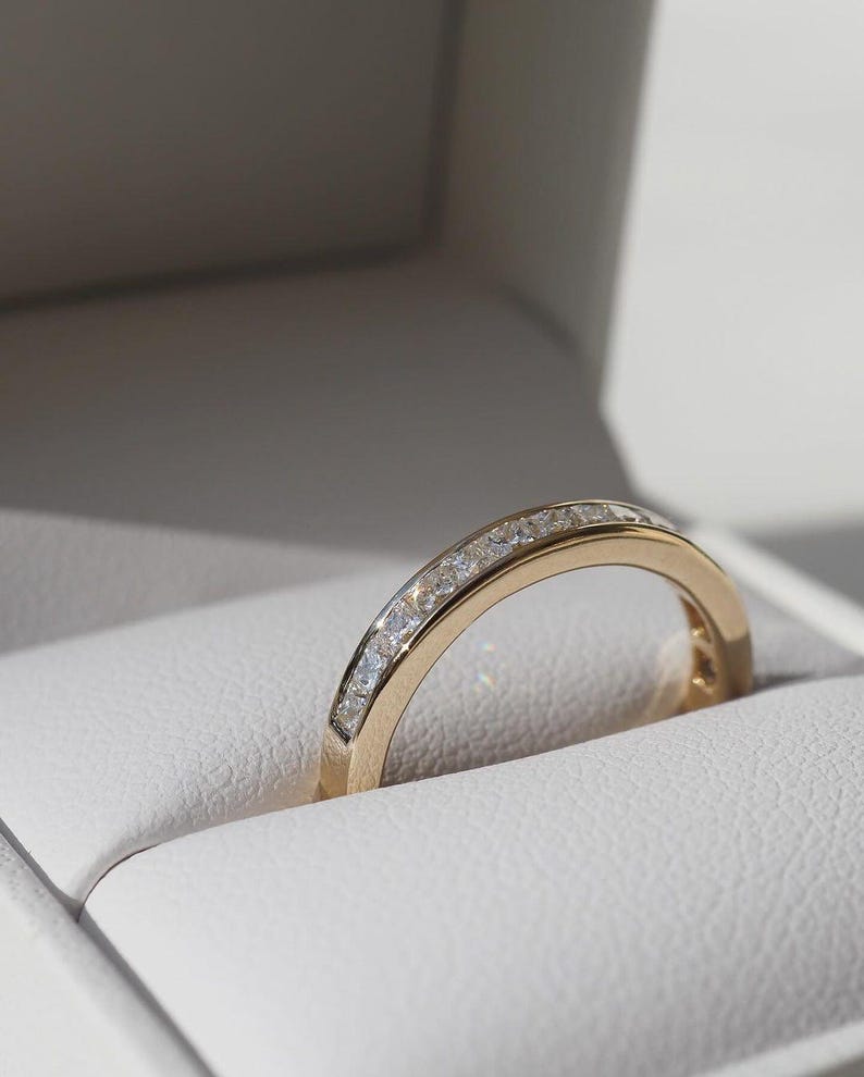 Princess Cut Lab Diamond Half Eternity 14k Gold Wedding Band - Etsy