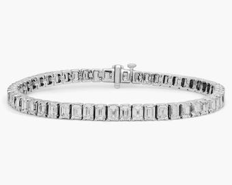 Emerald Cut Lab Diamond Tennis Bracelet: 10K Gold Bridal Jewelry