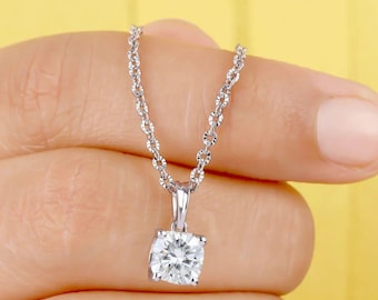 Kissen Moissanit Anhänger: 1,00 KT Gold, Silberschmuck