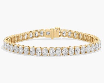 Oval Lab Grown Diamond Tennis Bracelet: Solid Gold Eternity Wedding Jewelry