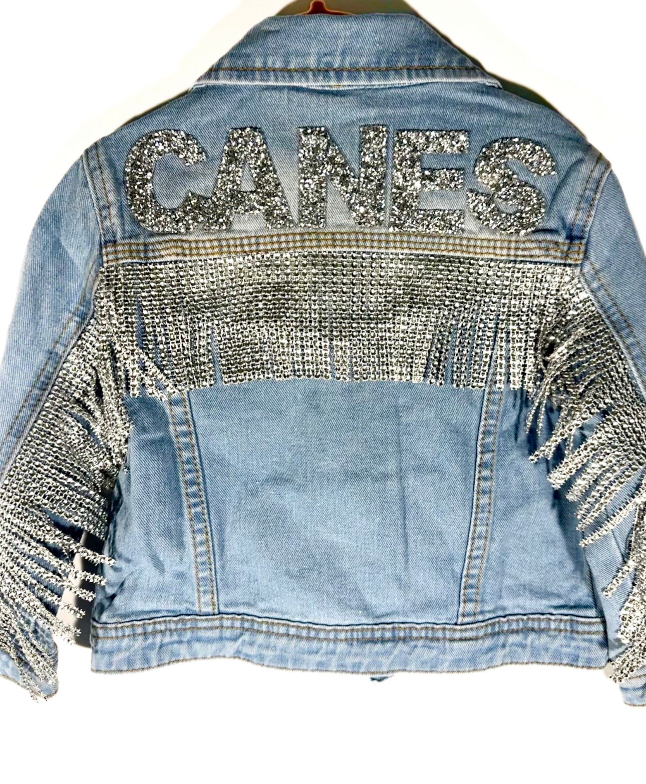 Mini Me Custom Sparkle Fringe Denim Jacket