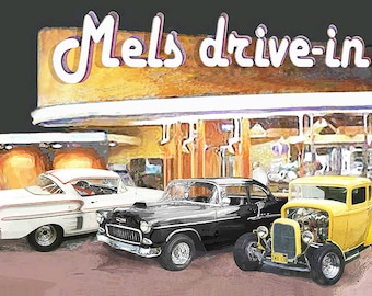 MELS TRIO PRINT American Graffiti Car Art Print