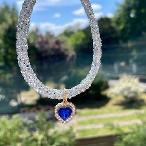 Rhinestone Collar for Cats & Small Dogs with Blue Pendant – Luxurious Sparkling Adjustable Jewelry, Elegant Pet Accessory