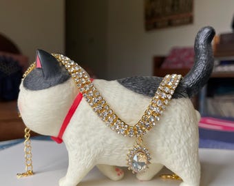 Golden Rhinestone Collar for Cats & Small Dogs - Luxurious Adjustable Pet Jewelry, Aurora Borealis Effect, Cat Accessory