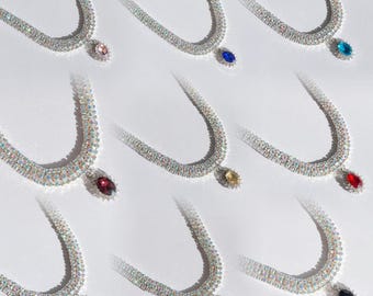 Rhinestone cat or small dog collar, sparkling aurora effect with colorful pendant, elegant adjustable luxury pet accessory