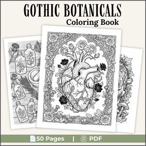 Gothic Botanical Adult Coloring Pages PDF | Dark Floral Art | Witchy Skulls & Plants