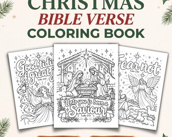 Libro para colorear con versículos bíblicos navideños, páginas con citas bíblicas para adultos, arte cristiano de la Natividad.