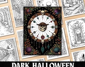 Dark Halloween Coloring Book for Adults Printable | 40 Gothic Coloring Pages | Instant Download