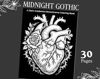 Midnight Gothic Malbuch | Dark Academia Monochrome Seiten (PDF / PNG)