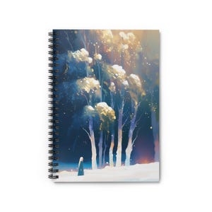 Seeking Illuminating Insight Journal, Birch Trees in the Highlighted Snow Diary, Spiritual - Spiral Notebook - Ruled Line