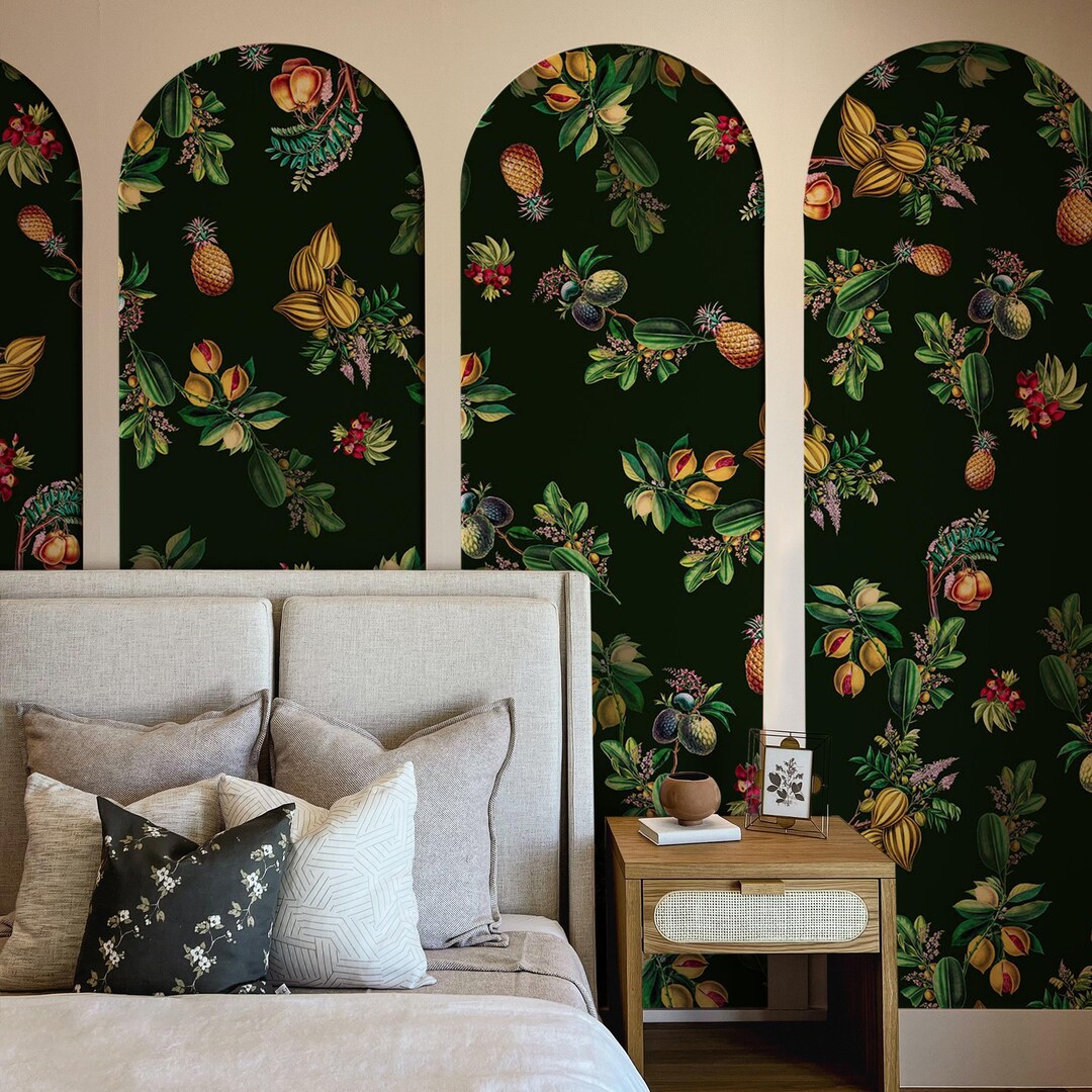 Exotic Tropical Fruit Wallpaper, Dark Peel and Stick Mural - Etsy
