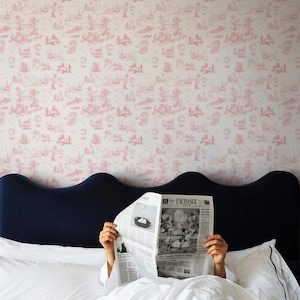Pink Toile de Jouy Wallpaper for Elegant Feminine Interiors – Perfect for Nursery, Bedroom & Living Room, Vintage Charm and Minimalist Style