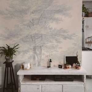 Tree Wallpaper Mural: Rustic Faded Landscape (Custom Sizes Available)