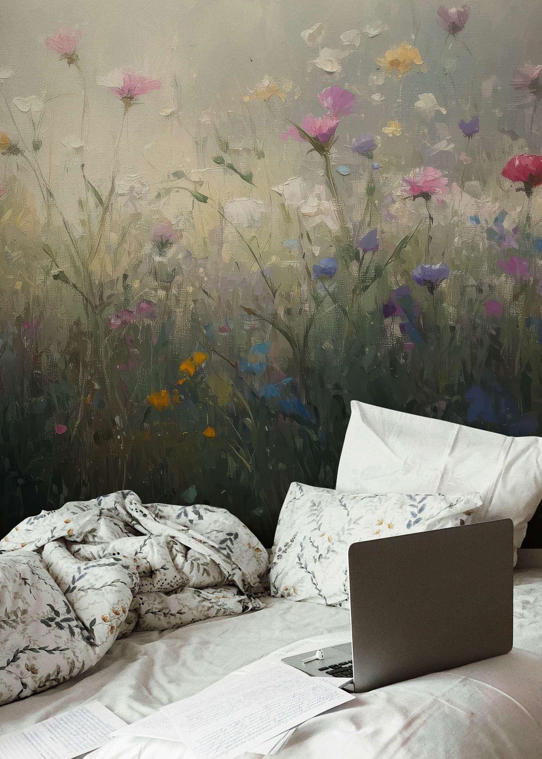 Watercolor Wildflower Meadow Wallpaper, Summer Floral Wall Mural - Etsy