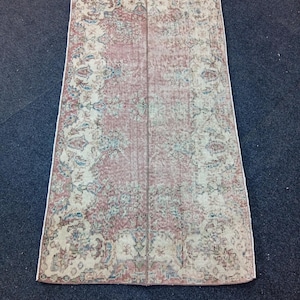 Alfombra vintage turca de patchwork de 3 x 6 pies, alfombra de lana hecha a mano para entrada, decoración estilo boho.