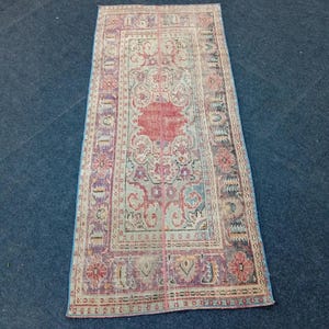 Alfombra de lana hecha a mano, estilo patchwork vintage turco para entrada, 3 x 7 pies, alfombras de decoración bohemia.