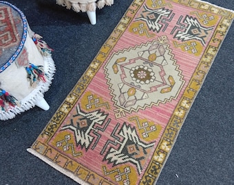 Alfombra pequeña de lana hecha a mano para entrada, alfombra vintage turca de 2 x 3 pies, estilo bohemio.
