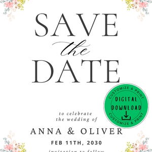 Save The Date, Wedding Invitation, Marriage & Reception Invite. Customizable, Edit, Download, Print, Send. 5in X 7 in