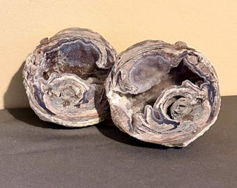 Dugway Geode PAIR - Sparkling Druzy and Agate - UV Reactive