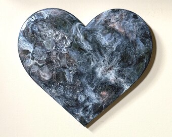 Dyed Resin Covered Wood Heart: Resin Crystal Accents, Abstract Wall Art or Tabletop Decor
