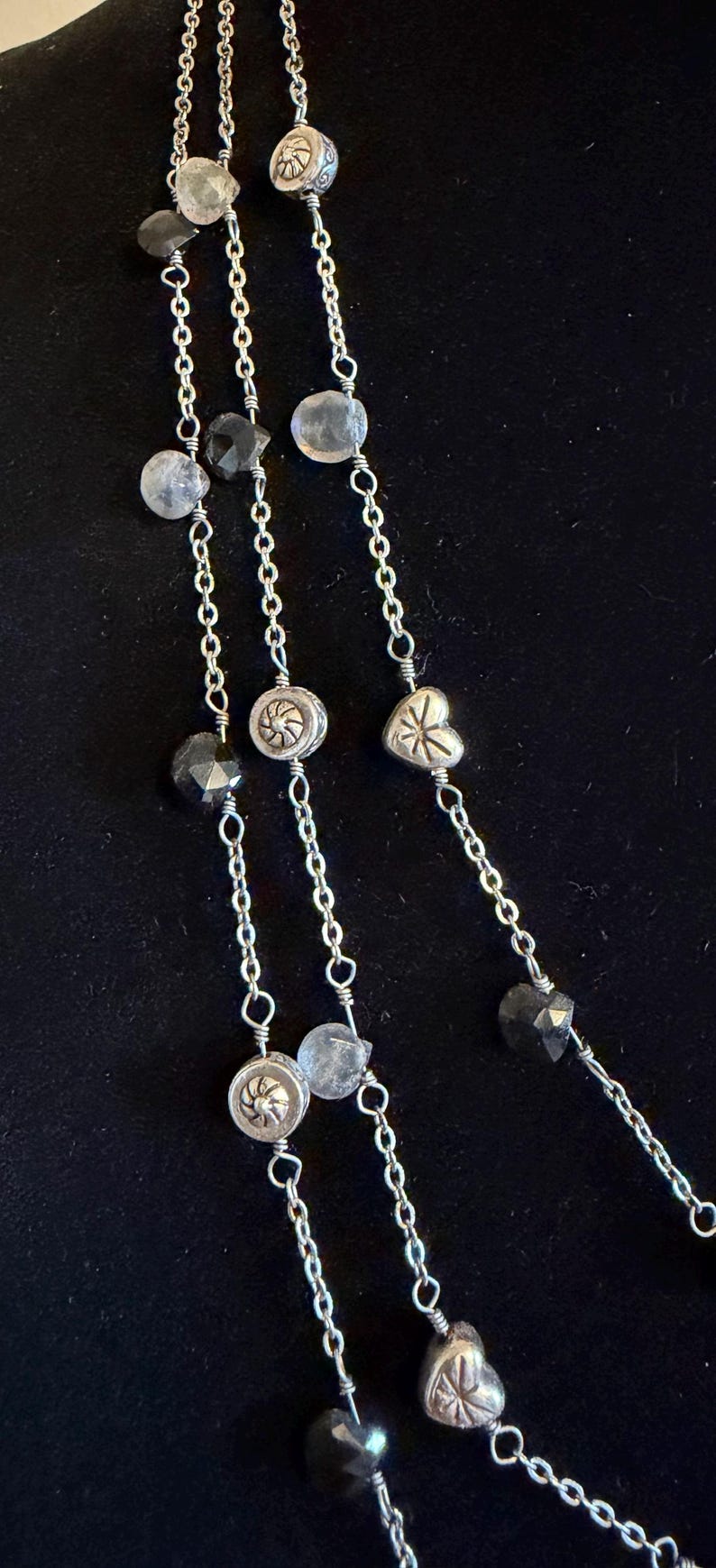 Brighton Three Strand Hearts, Faceted Black and Iridescent Beads Necklace image 4