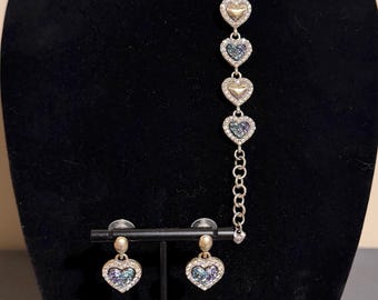 Brighton Surrender Purple, Blue and Clear Crystal Heart Bracelet and Earrings