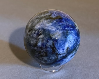 Blue Afghanite Sphere - 75 mm - Strong Orange UV Reaction - 1 lb 3 oz