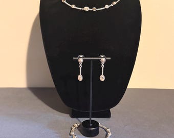 Brighton Monte Carlo Necklace, Hinged Bracelet, Earrings Set - Swarovski Crystals - Faux Pearls - Vintage