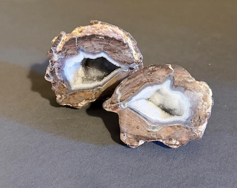 Dugway Geode PAIR with Sparkling Druzy and Agate - UV Reactive
