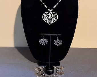 Brighton Silver-Tone Scroll Heart Necklace, Earrings and Bracelet Set - Filigree