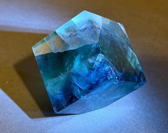 Floating Fluorite Cube Crystal - Filled with Rainbows - UV Reactive Blue