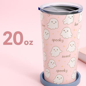 Spooky & Sweet 20oz Cute Ghosts Tumbler, Halloween Mug, Halloween Travel Cup, Ghost Tumbler, Fall Halloween Coffee Cup, Boo Tumbler with Lid