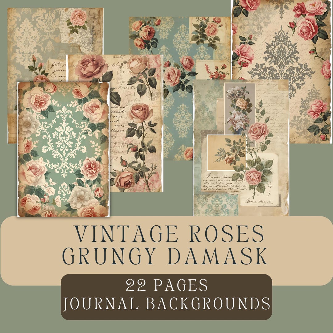Shabby Roses and Grungy Damask Junk Journal Pages: Pastel Vintage ...