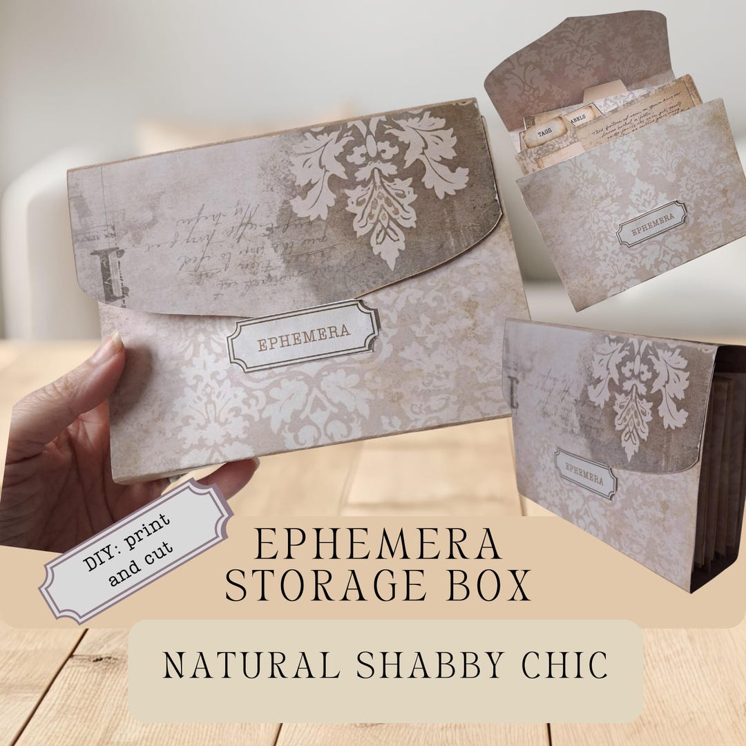 Natural Colors Shabby Chic Printable Ephemera Storage Box | Accordion ...