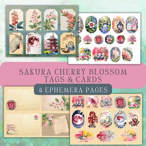 Sakura Cherry Blossom Scrapbook Tags and Journaling Cards, Blumen in Pastellfarben zum Ausdrucken