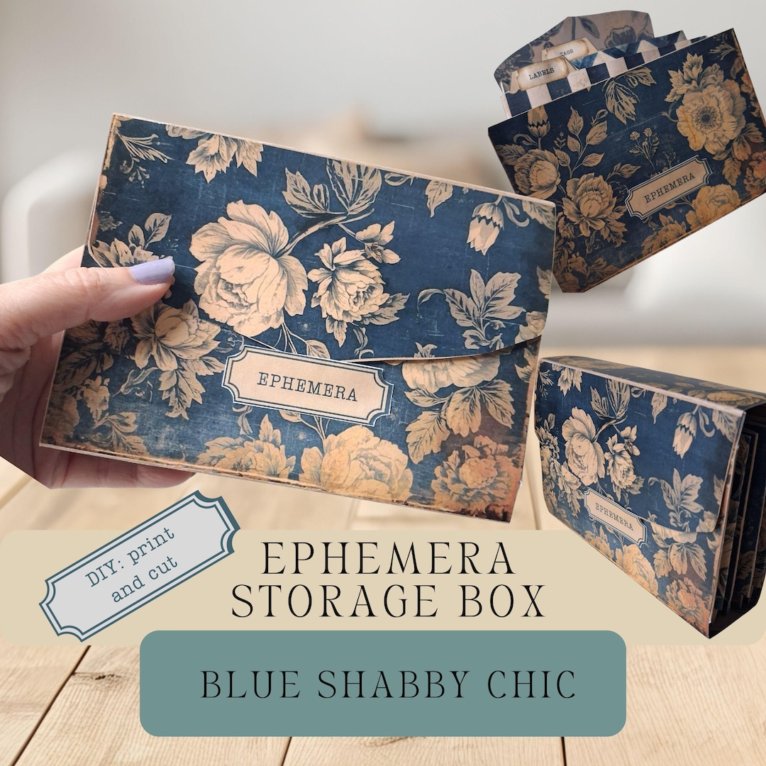 Blue Floral Shabby Chic Printable Ephemera Storage Box | Accordion File ...
