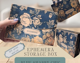 Blue Floral Shabby Chic Printable Ephemera Storage Box | Accordion File ...