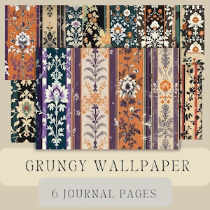 Halloween Junk Journal Paper: Grungy Damask Collage Sheets (Digital Download A4/US Letter Size PDF)