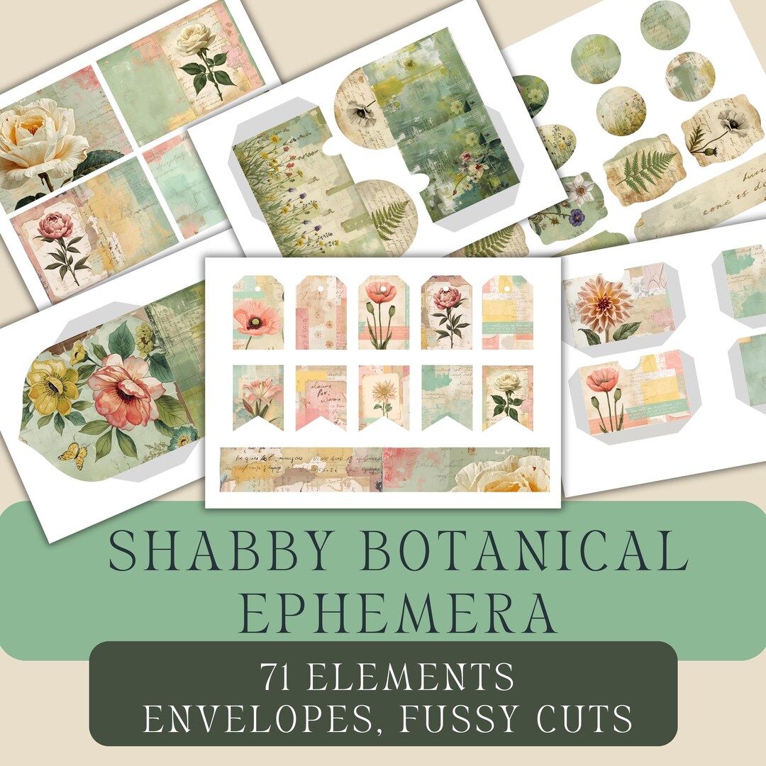 Floral Mixed Media Junk Journal Ephemera Kit for Scrapbook, Art Collage ...